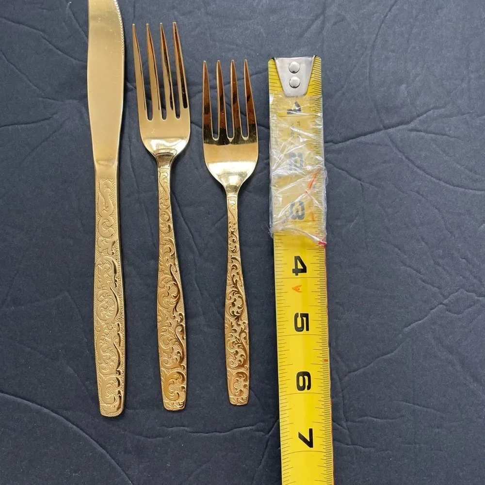 Americana Golden Heritage Golden Scroll 3 piece Flatware Set Dinner Fork& knife